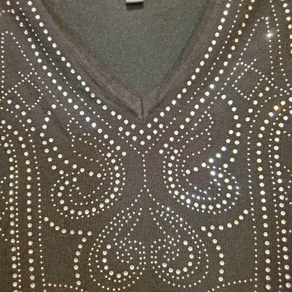 Women's Say What Black Knit Beaded Bodycon Mini Dress Long Sleeve Sz M - Picture 3 of 6